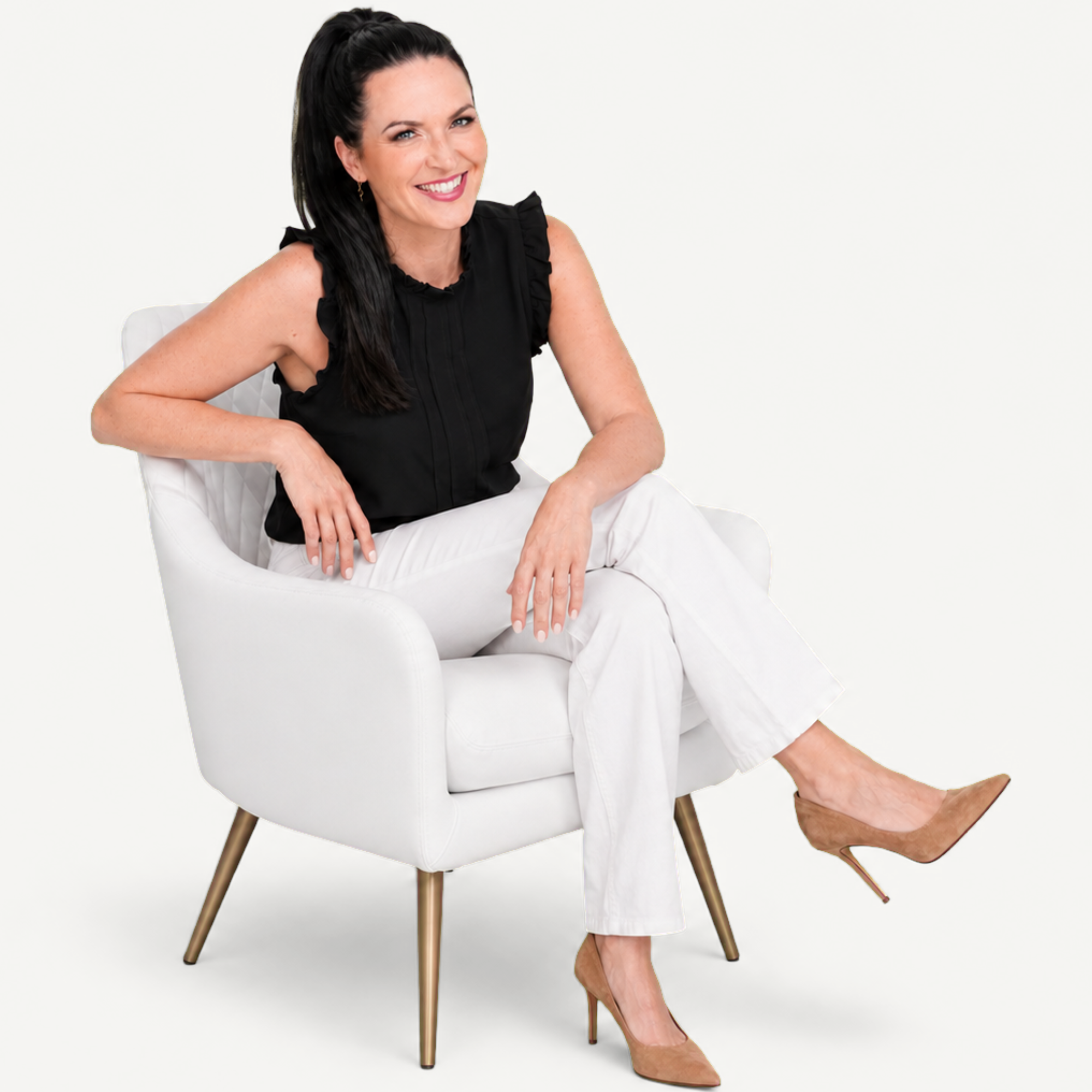 Elizabeth Turra seated in a white chair